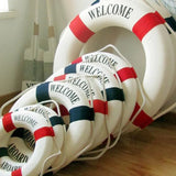 HULIANFU Nautical Style Welcome Decorative Red Blue Life Buoy Home Marine Beach Wall Decoration Life Buoy Crafts Living Room Decoration