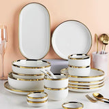HULIANFU White Porcelain Plates for Food Dinner Set Dishes Salad Soup Bowl Ceramic Plates and Bowls Set Tableware Set Service for 4/6/8