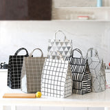 HULIANFU White plaid Cooler Functional Lunch Box Tote Insulated food storage containers Bento box Thermal Food Picnic Lunch Bag For kids