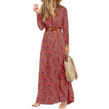 hulianfu Womens Long Dress Summer V-neck Boho Belted Maxi Dress Casual Sexy Party Dress Ladies Bohemian Beach Holiday Sundress