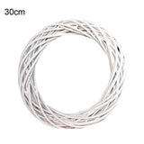 HULIANFU White Garland Wicker Round Design Christmas Tree Rattan Wreath   Ornament Vine Ring Decoration Home Party Hanging Flower Craft