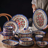 HULIANFU Krusoal Retro Ceramic Handle Salad Bowl Household Oven Breakfast Bake Pan Microwave Bohemia Binaural Soup In-glaze Tableware