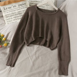 Hulianfu New Autumn Women Solid Sweater O-Neck Loose Sweater Pullover Crop Top Sweaters Shirts Femme Knit Outwear Jumpers