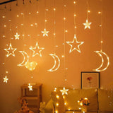 HULIANFU Star Moon Led Curtain Garland String Light Eid Mubarak Ramadan Decoration Islam Muslim Party Decor Eid Al Adha Gift Eid Mubarak