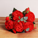 HULIANFU 2023 30cm Rose Pink Silk Bouquet Peony Artificial Flowers 5 Big Heads 4 Small Bud Bride Wedding Home Decoration Fake Flowers Faux