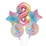 HULIANFU Rainbow Unicorn Balloon Number Foil Globos 1 2 3 4 Years Old Birthday Party Decoration Kid Unicorn Theme Party Wedding Balls Toy