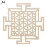 HULIANFU Log Color Chakra Pattern Round Edge Circles Carved Wooden Stand Coaster Flower of life Reload Stone Kitchen Hot Pad Mat Decor