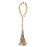 HULIANFU Natural Wood Bead Garland With Jute Rustic Wall Hanging Tassels String Handmade Garland Farmhouse Ornament DIY Home Decoration