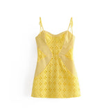 Hulianfu Women Summer Dress Female Sexy Lace Cutout Pattern Stitching Three-dimensional Chest Support Thin Suspenders Mini Dresses Woman