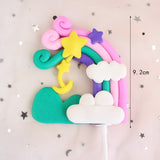 HULIANFU Rainbow Cake Topper Star Cloud Cupcake Decor Sofa Clay Cake Decor Baby Shower One 1st Happy Birthday Party Decor Kids Girl Boy