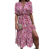 hulianfu Womens Long Dress Summer V-neck Boho Belted Maxi Dress Casual Sexy Party Dress Ladies Bohemian Beach Holiday Sundress