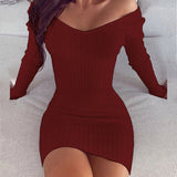 Hulianfu Sexy Club Off Shoulder Long Sleeve Bodycon Dress For Women Winter White Knitted Sweater Mini Woman Dresses Robe Femme