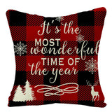 HULIANFU Linen Red Scottish Plaid Christmas Cushions Case Reindeer Trees Snowflakes Print Christmas Decorative Pillows for Sofa Couch Bed
