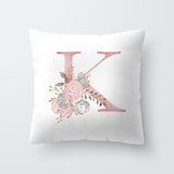 HULIANFU Pink Letter Decorative Floral Pillow Gold Alphabet Cushion for Sofa Polyester Pillowcase Decoration Salon