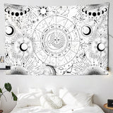 HULIANFU White Black Sun Moon Mandala Starry Sky Tapestry Wall Hanging Bohemian Gypsy Psychedelic Tapiz Witchcraft Astrology Tapestry