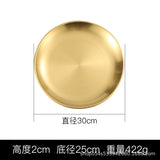 HULIANFU Korean stainless steel thickened disc Golden Cafe Tray Fruit Plate Cake Plate Bone Dish Dish Dish Shallow Plate