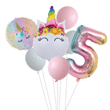 HULIANFU Rainbow Unicorn Balloon Number Foil Globos 1 2 3 4 Years Old Birthday Party Decoration Kid Unicorn Theme Party Wedding Balls Toy