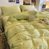 HULIANFU Nordic Style Green Puff Duvet Cover Simple Light Luxury Bedding Four Piece Set Duvet Cover Bed Sheet For Bedroom