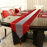 HULIANFU Luxury Table Runner with Handmade Rhinestones European Tasseled Flannel Table Runner Wedding Party Supplies Pillowcase Napkin