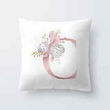 HULIANFU Pink Letter Decorative Floral Pillow Gold Alphabet Cushion for Sofa Polyester Pillowcase Decoration Salon