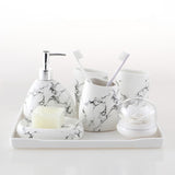 HULIANFU Wedding Set Marble Texture Ceramic Bathroom Accessories Set  Bathroom Kit Toothbrush Holder Soap Dispenser Bathroom Tray So