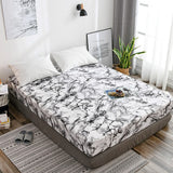 HULIANFU Nordic Mirco Fiber Marble Print Fitted Bed Sheet Single Elastic Band Double Bed Linen Home Soft Comfortable King Size Bedsheet