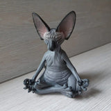 HULIANFU New Cat Figurine Sphynx Meditation Statue Yoga Animal Cat Meditate Art Sculpture Micro Decoration Garden Home Office Ornament