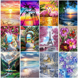 HULIANFU Sunset Scenery DIY 5D Diamond Painting Full Round Drill Mosaic Landscape Diamond Embroidery Picture Rhinestone Home Decor Gift