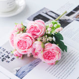 HULIANFU 2023 White Roses Artificial Flowers Silk Peonies Wedding Decorative Vases for Home Decor Bride Bouquet Foam Craft Gifts Fake Plants