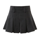 Hulianfu New Spring Summer Chic Vintage Preppy Style Striped High-Waist Pleated Mini Skirt Thin Hot Girl A-Line Skirt Women Fashion