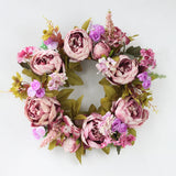 HULIANFU Peony simulated garland Rattan ring decoration Photography props Wedding wreath Flower home door Decoration