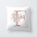 HULIANFU Pink Letter Decorative Floral Pillow Gold Alphabet Cushion for Sofa Polyester Pillowcase Decoration Salon