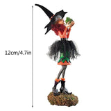 HULIANFU New Halloween Witch Doll Figure Statue Resin Pumpkin Elegant Mini Witch Sculpture Decoration Party Decor Home Desktop Ornaments