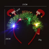 HULIANFU 2023 LED Light Christmas Headband Foil Tinsel Snowflake Ball Elven Feet New Year Hair Accessories For Girls Christmas Headband Light