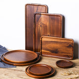 HULIANFU Japanese-style household acacia wood, rectangular and round trays, cup holders, cups, tea cups, snack trays, pizza trays