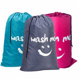 HULIANFU Smile Shape Nylon Laundry Bag Wash Me Travel Storage Pouch Machine Washable Dirty Clothes Organizer Wash Drawstring Bag