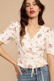 hulianfu Women Shirt Spring and Summer New Ladies Floral Print V-neck Short-sleeved Shirt