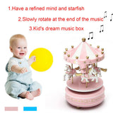 HULIANFU Merry-go-round Music Boxes Geometric Music Baby Room Decoration Gifts Unisex Wooden Christmas Horse Carousel Box Home Decor