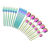 HULIANFU Pink Gold Cutlery Set Stainless Steel Dinnerware Set 24Pcs Knives Forks Coffee Spoons Flatware Set Kitchen Dinner Tableware Set