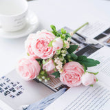 HULIANFU White Roses Artificial Flowers Silk Peonies Wedding Decorative Vases for Home Decor Bride Bouquet Foam Craft Gifts Fake Plants
