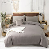 HULIANFU Pure Color Double Duvet Single Twin Comforter Bedding Set 2/3 Bed Cover Set King Queen Size Bed Box Duvets Linen Quilt Cover