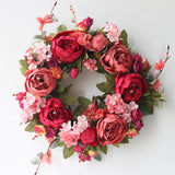 HULIANFU Peony simulated garland Rattan ring decoration Photography props Wedding wreath Flower home door Decoration