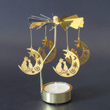 HULIANFU Silver Gold Candlesticks Rotating Romantic Rotation Spinning Carrousel Tea Light Candle Holder Dinner Wedding Bar Party