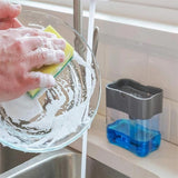 HULIANFU Soap Dispenser With Sponge Holder Cleaning Liquid Pump Dispenser Container Manual Press Home Bathroom Kitchen Clean Accessories