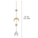 HULIANFU Metallic Hoop Moon Suncatcher Ornament Wind Chimes Crystal Prisms Hanging Rainbow Chaser Window Curtains Pendant Home Decor Gift