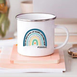 HULIANFU Rainbow Teacher Printed Enamel Mug Creative Retro Coffee Water Cups Drink Dessert Milk Cup Mugs Handle Drinkware Teacher Gifts