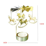 HULIANFU Silver Gold Candlesticks Rotating Romantic Rotation Spinning Carrousel Tea Light Candle Holder Dinner Wedding Bar Party