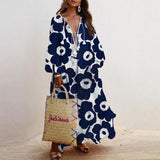 hulianfu Spring Elegant Floral Print Tassel Long Party Dress Vintage Long Lantern Sleeve Ladies Dresses Women V Neck Casual Loose Dress