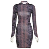 hulianfu Sexy Backless Serpentine Print Mini Bodycon Dress Women Fall Chic Package Hip Streetwear Female Casual Party Club Clothes