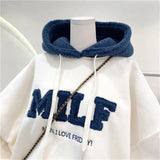 Letter Printing Embroidery Hoodies Female Winter Hooded Sweatshirts  Large Size Fashionable Women's Clothing Preppy Style